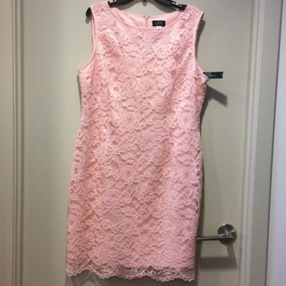 Tahari Arthur S. Levine blush pink crew neck lace overlay Dress NWT size 18 - Picture 1 of 4